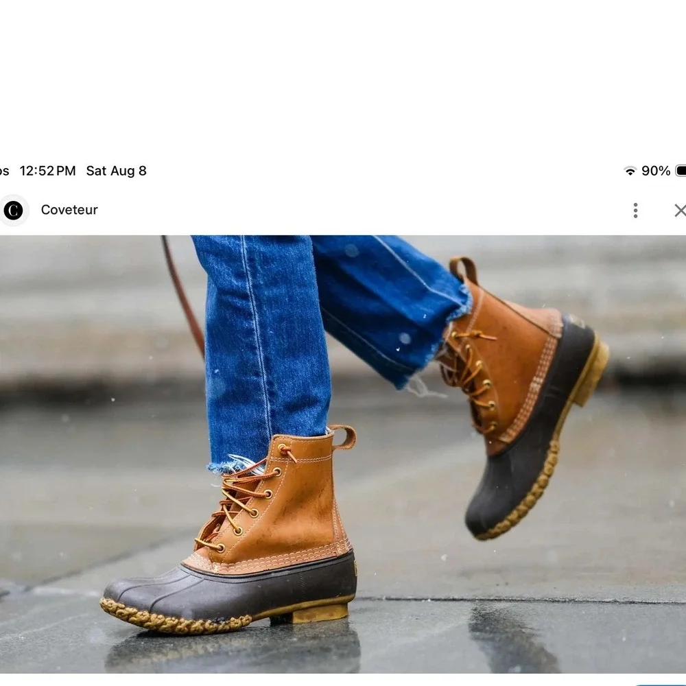 LL Bean Mens Leather Duck Boots 12 Brown Tan Bean Boots Rubber Rain Fisherman